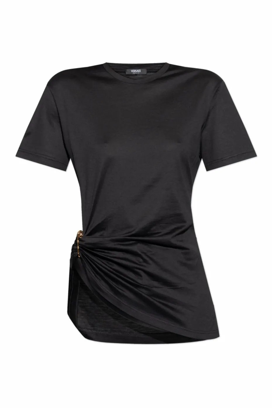 Versace CZARNY T-shirt z dekoracyjną agrafką