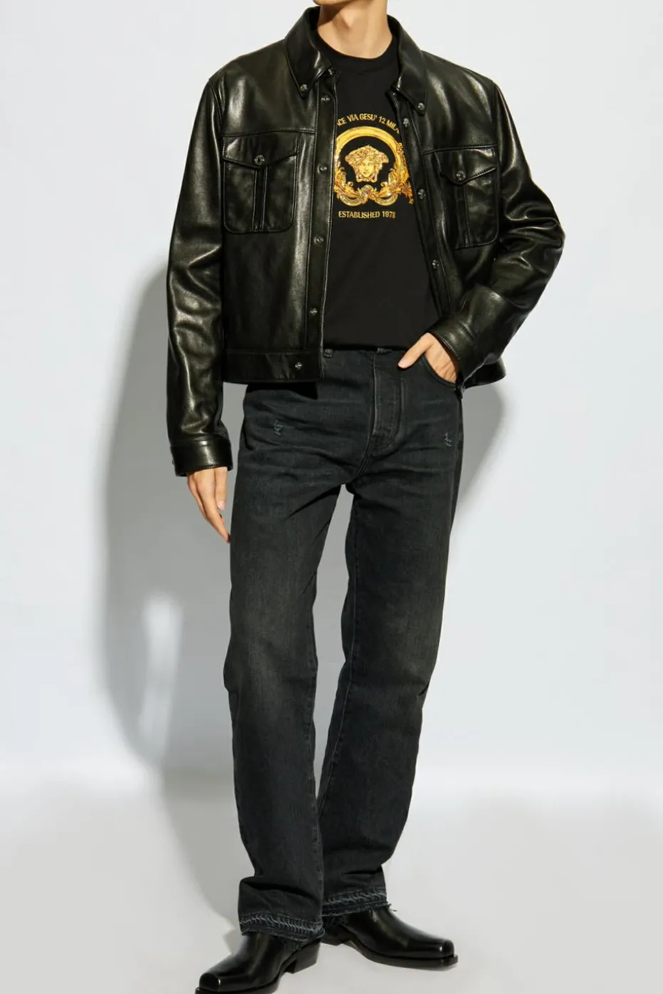 Versace CZARNY T-shirt z głową Meduzy
