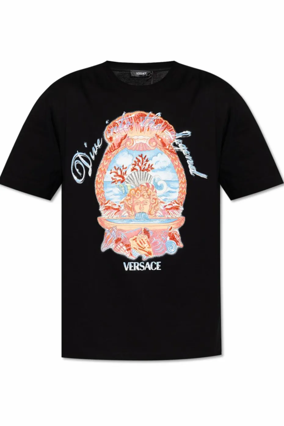 Versace CZARNY T-shirt z kolorowym nadrukiem