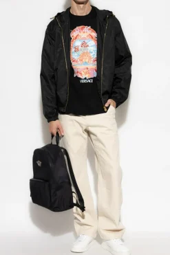 Versace CZARNY T-shirt z kolorowym nadrukiem
