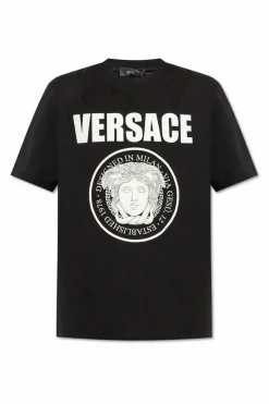 Versace CZARNY T-shirt z logo