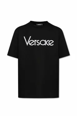 Versace CZARNY T-shirt z logo