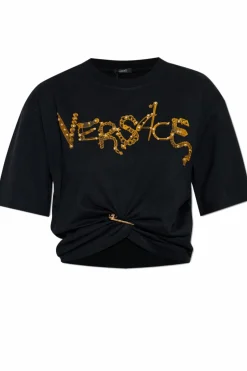 Versace CZARNY T-shirt z logo