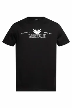 Versace CZARNY T-shirt z nadrukiem