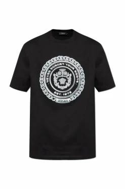 Versace CZARNY T-shirt z nadrukowanym logo