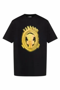 Versace CZARNY T-shirt z nadrukowanym logo