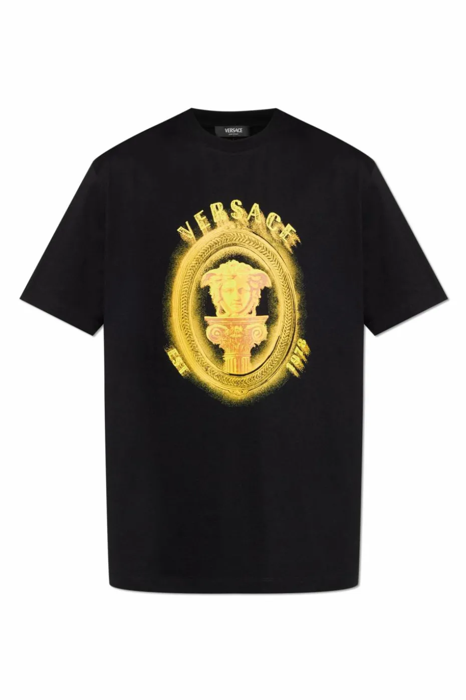 Versace CZARNY T-shirt z nadrukowanym logo