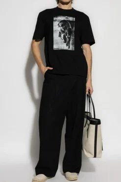 Versace CZARNY T-shirt z nadrukiem