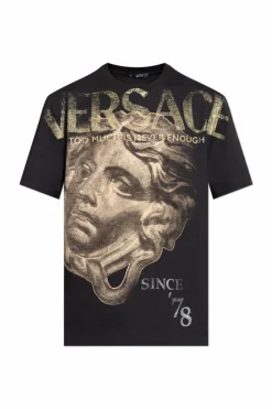 Versace CZARNY T-shirt z nadrukiem
