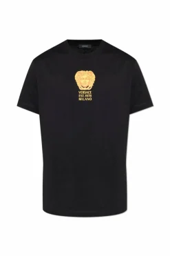 Versace CZARNY T-shirt z nadrukowanym logo