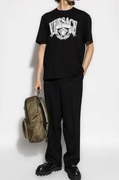 Versace CZARNY T-shirt z nadrukiem