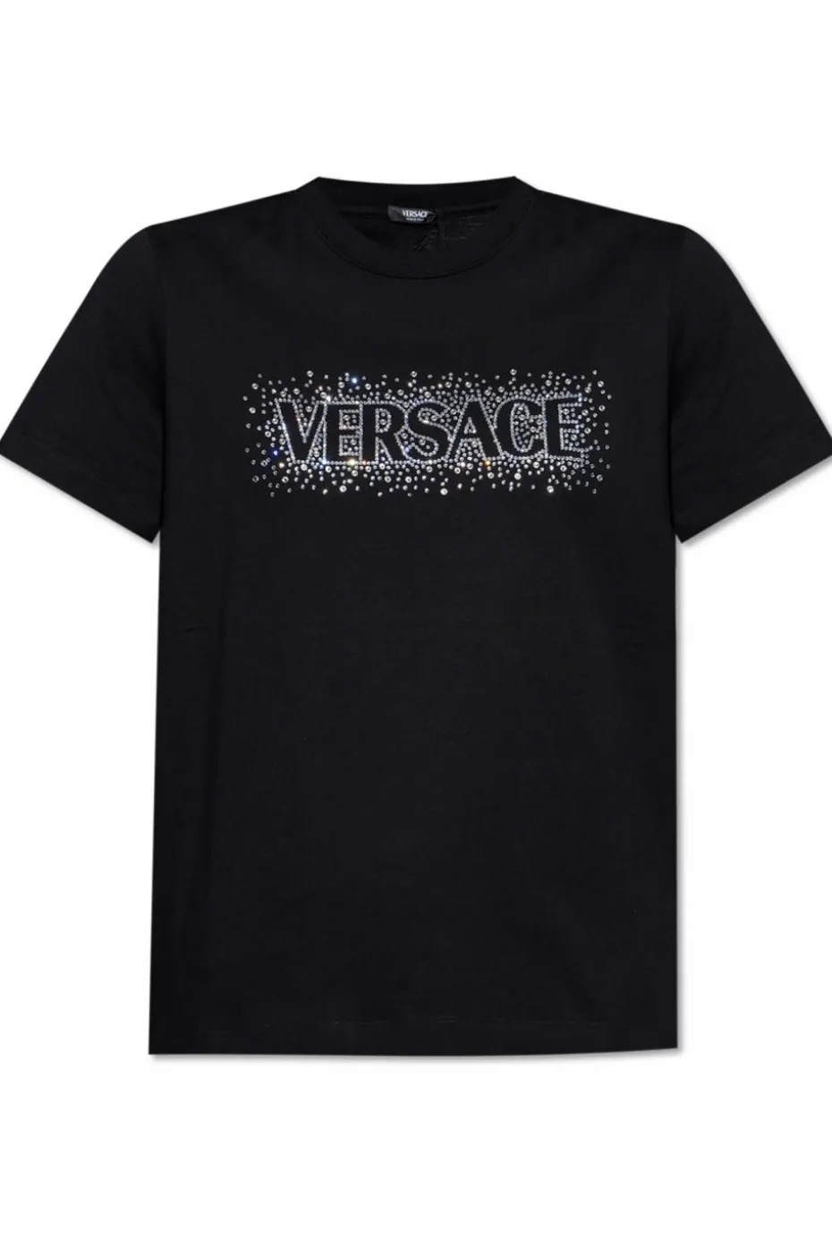 Versace CZARNY T-shirt z połyskującymi kryształami