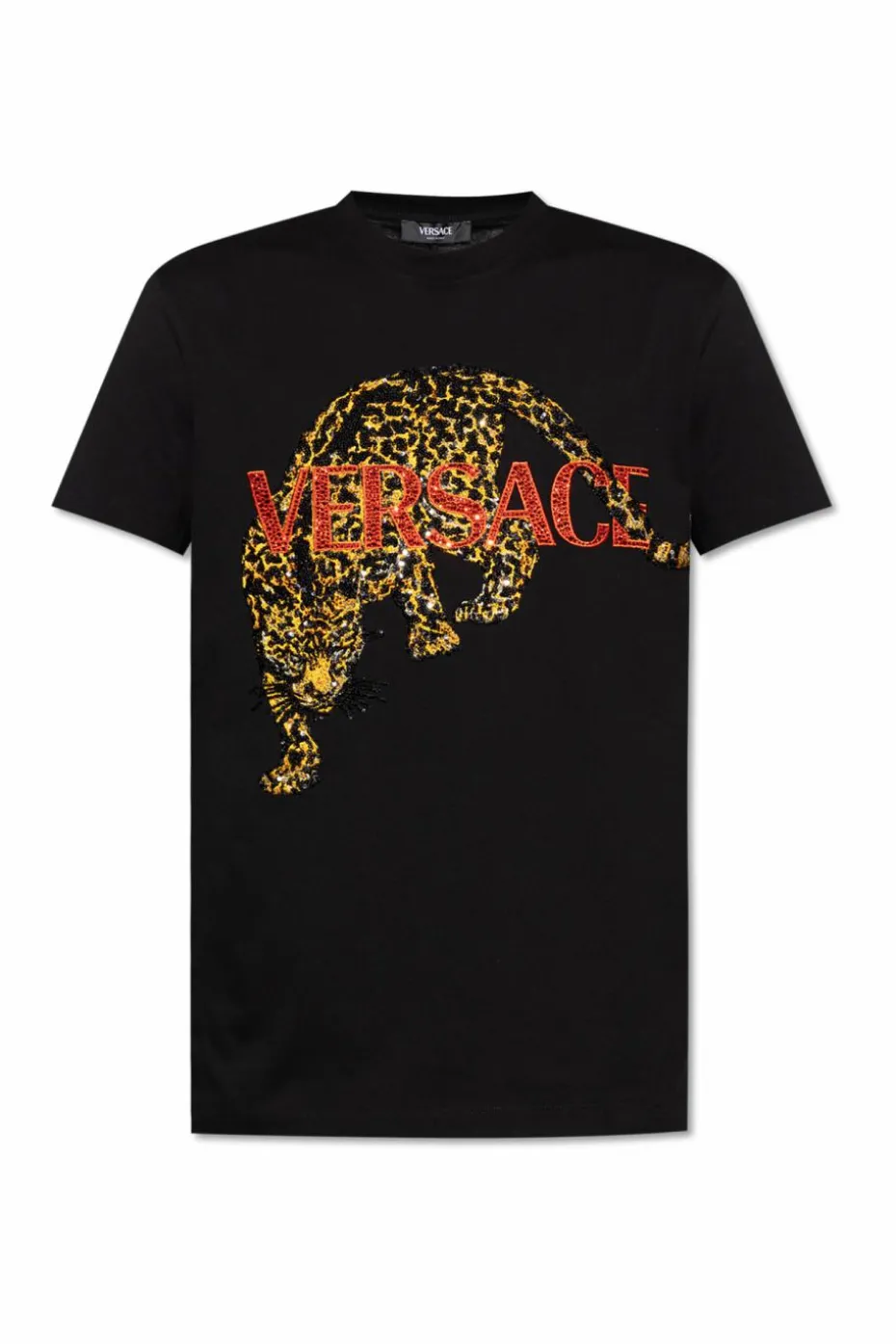 Versace CZARNY T-shirt z połyskującymi aplikacjami