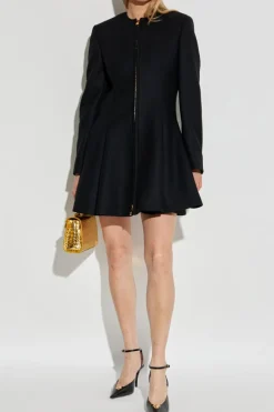 Versace CZARNY Wełniany płaszcz