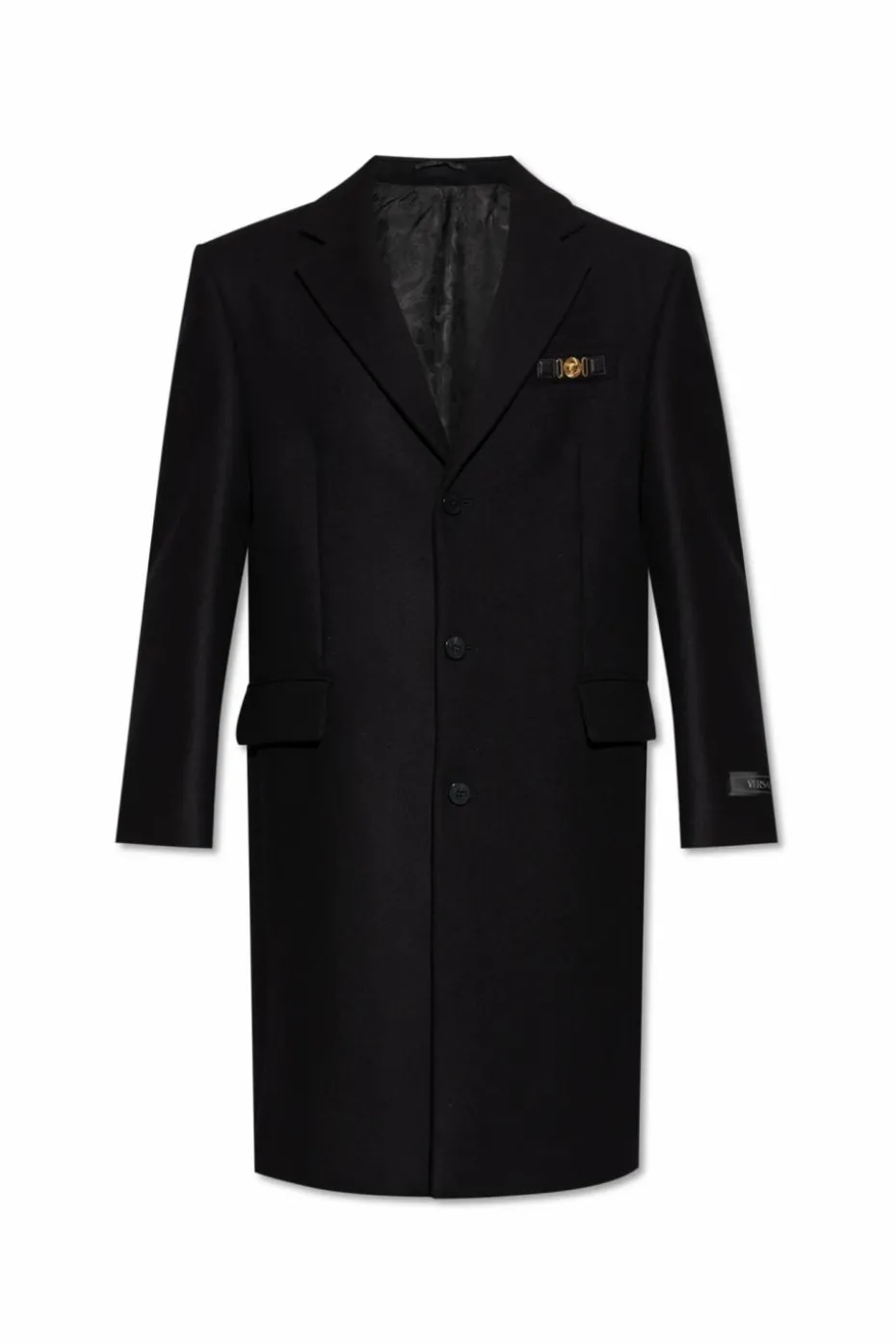 Versace CZARNY Wełniany płaszcz