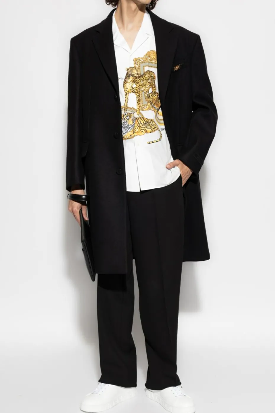 Versace CZARNY Wełniany płaszcz