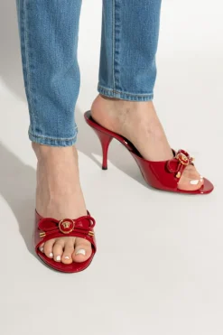 Versace CZERWONY Klapki na obcasie ‘Opera Bow’