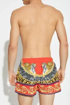 Versace CZERWONY Szorty kąpielowe z nadrukiem