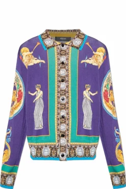 Versace FIOLETOWY Jedwabny kardigan z nadrukiem