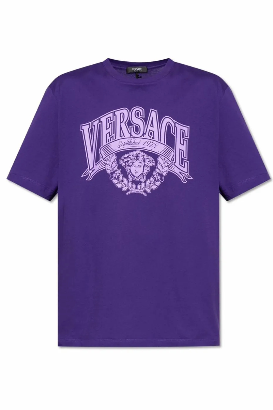 Versace FIOLETOWY T-shirt z nadrukiem