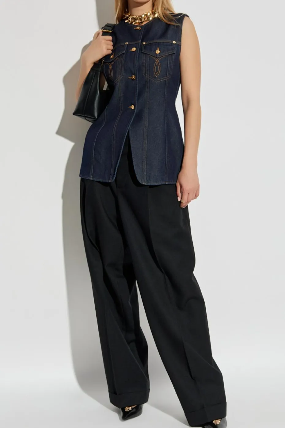 Versace GRANATOWY Jeansowa kamizelka
