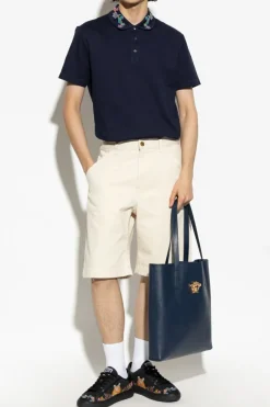 Versace GRANATOWY Polo z kolorowym haftem na kołnierzu