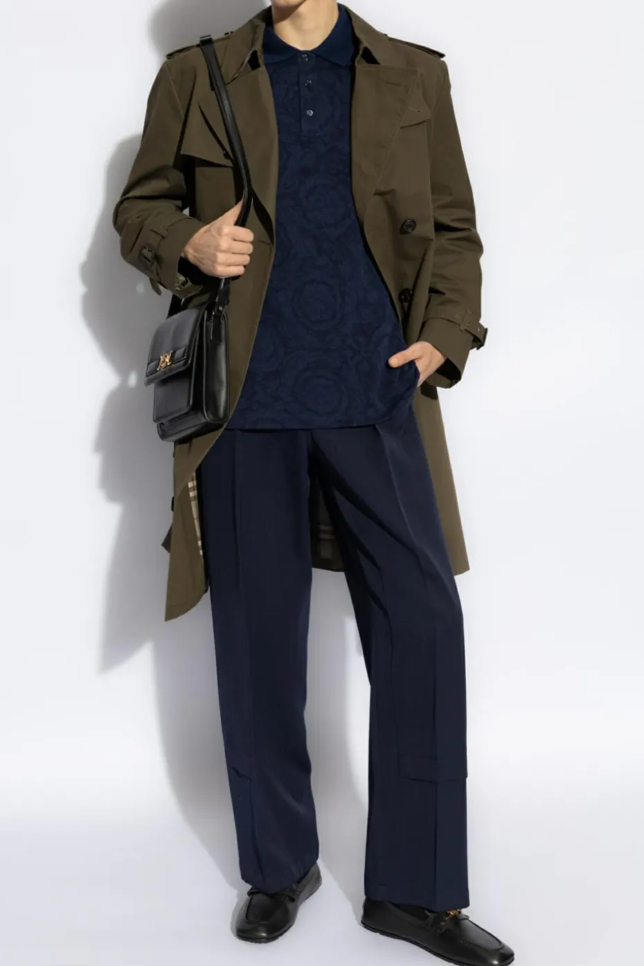 Versace GRANATOWY Polo ze wzorem `Vbarocco`