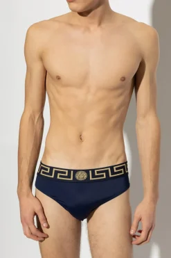 Versace GRANATOWY Slipy kąpielowe z logo