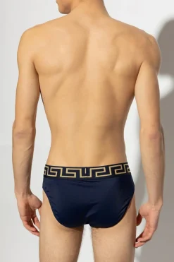 Versace GRANATOWY Slipy kąpielowe z logo