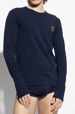 Versace GRANATOWY T-shirt bieliźniany z długimi rękawami