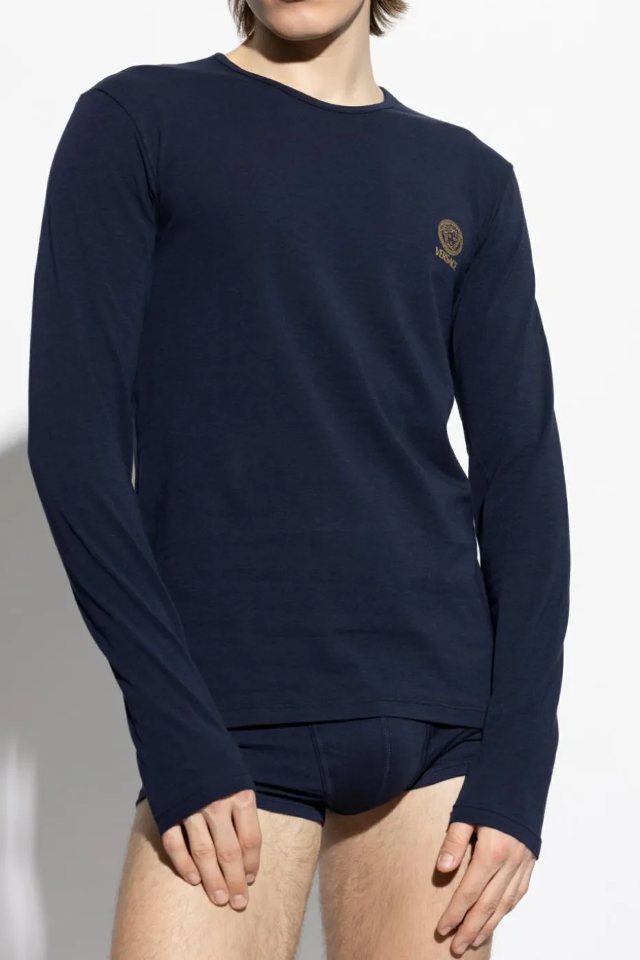 Versace GRANATOWY T-shirt bieliźniany z długimi rękawami