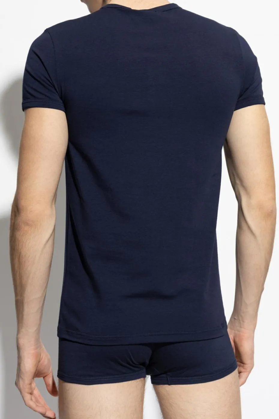 Versace GRANATOWY T-shirt bieliźniany z dekoltem w serek