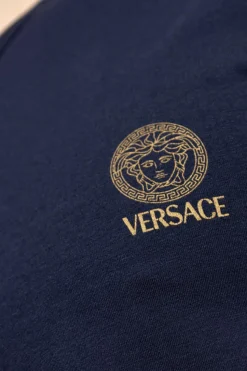 Versace GRANATOWY T-shirt bieliźniany z dekoltem w serek