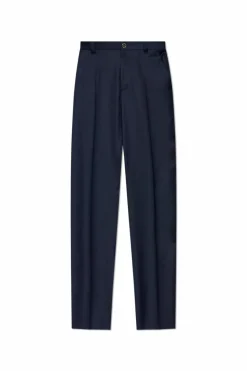 Versace GRANATOWY Wełniane spodnie w kant