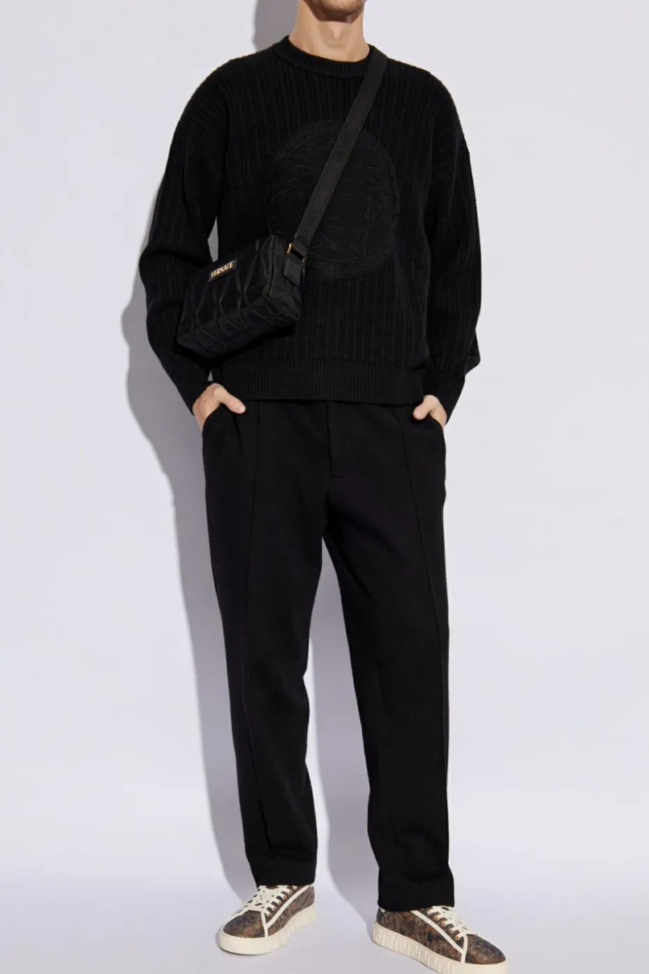 Versace GRANATOWY Wełniany sweter