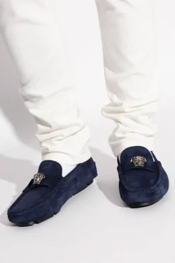 Versace GRANATOWY Zamszowe mokasyny