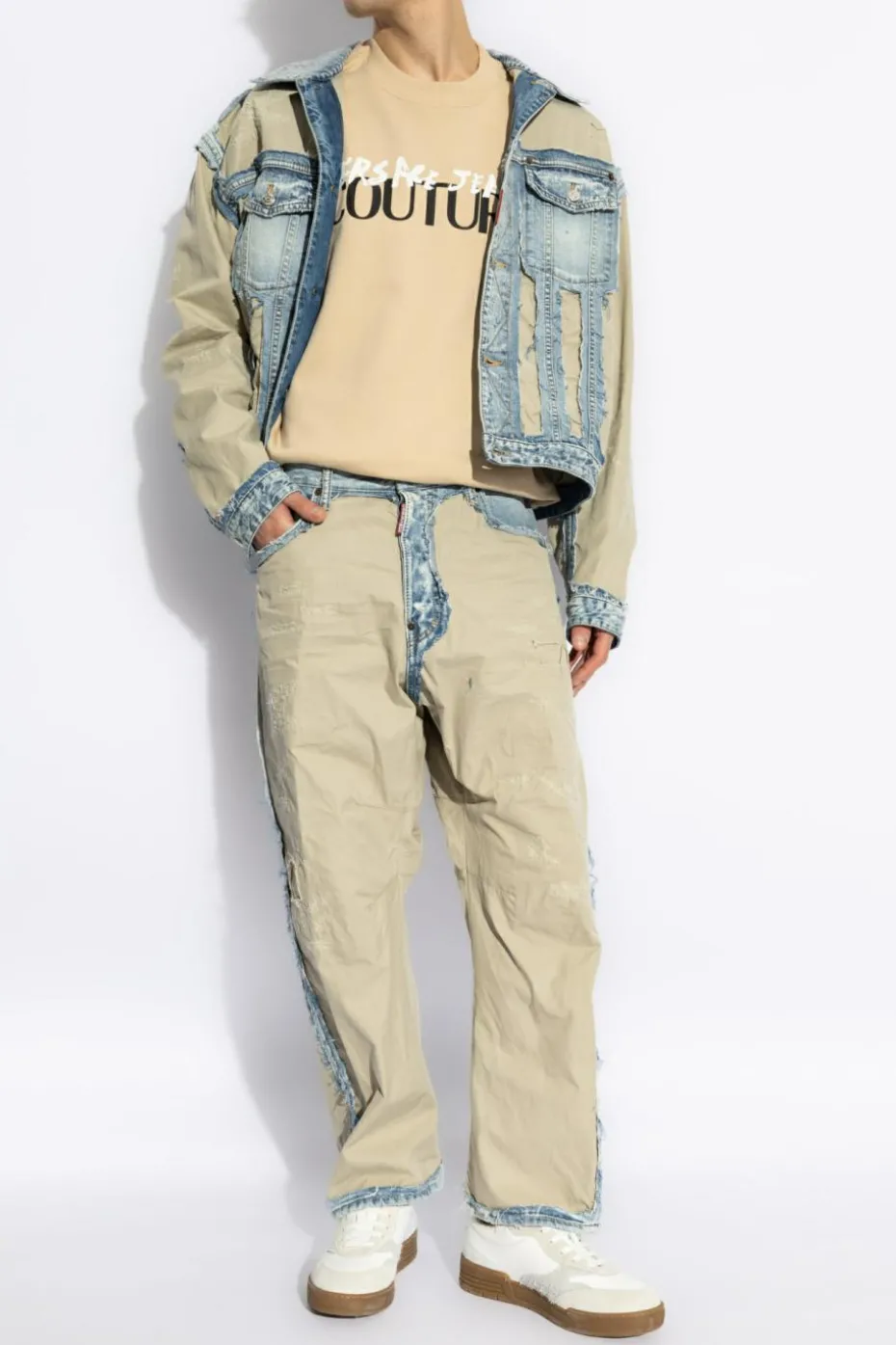 Versace Jeans Couture beżowy Bluza z nadrukowanym logo