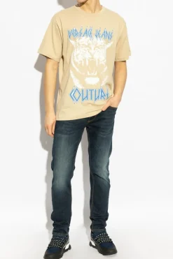 Versace Jeans Couture beżowy T-shirt z nadrukiem