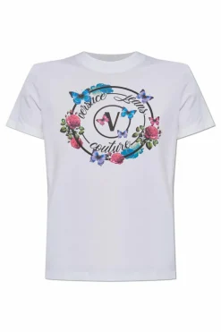 Versace Jeans Couture BIAŁY T-shirt z kolorowym nadrukiem
