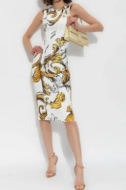 Versace Jeans Couture BIAŁY Sukienka z nadrukiem `Outline Barocco`