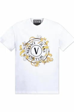 Versace Jeans Couture BIAŁY T-shirt z nadrukowanym logo