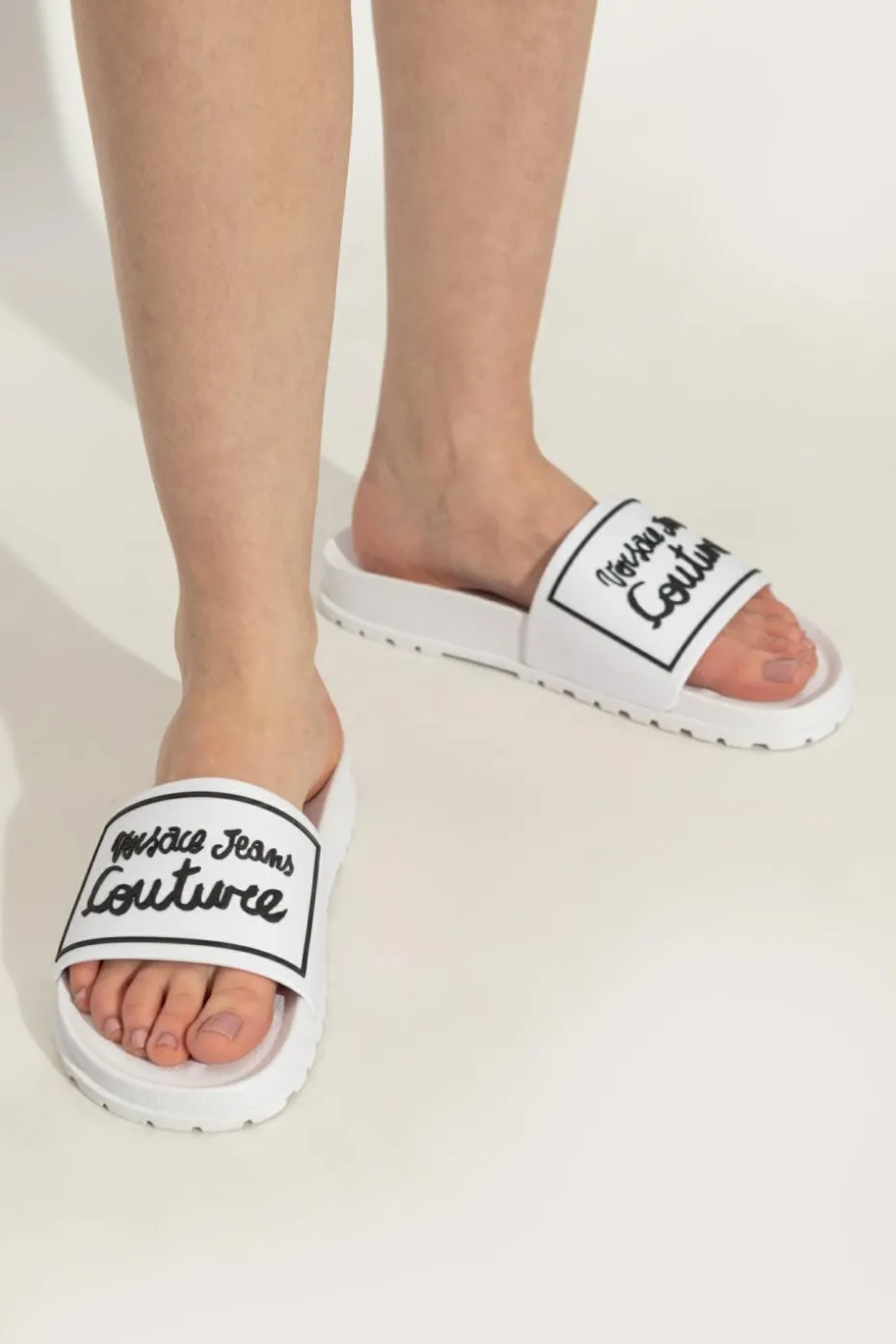 Versace Jeans Couture BIAŁY Gumowe klapki z logo