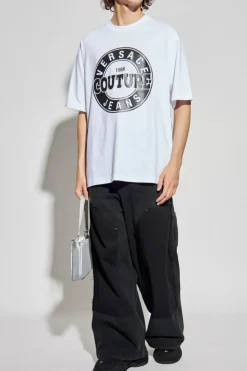 Versace Jeans Couture BIAŁY T-shirt z nadrukiem