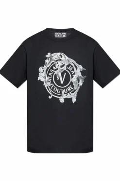 Versace Jeans Couture CZARNY T-shirt z nadrukiem