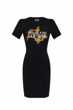 Versace Jeans Couture CZARNY Sukienka z nadrukiem i połyskującymi aplikacjami