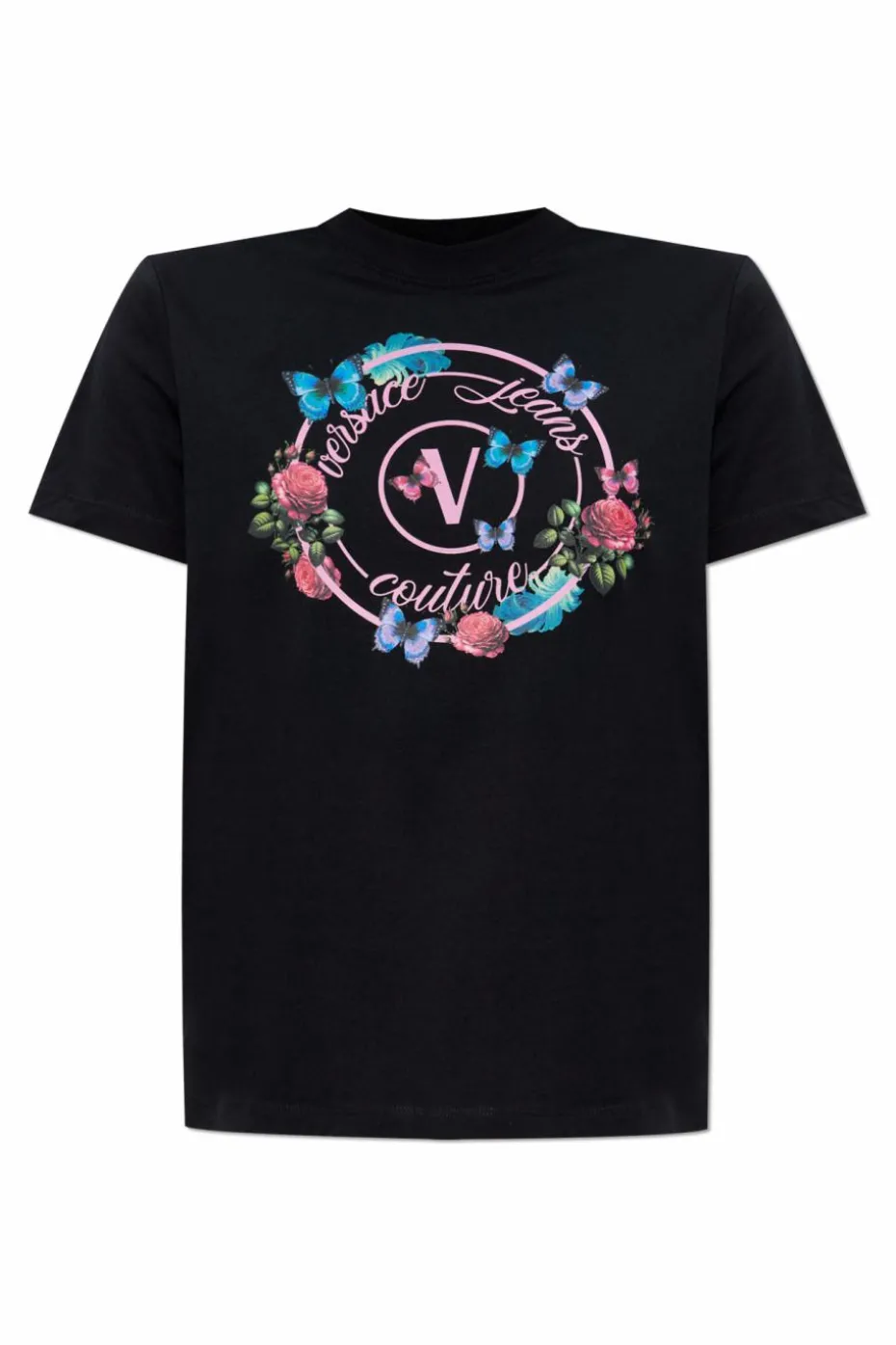 Versace Jeans Couture CZARNY T-shirt z kolorowym nadrukiem