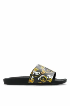 Versace Jeans Couture CZARNY Gumowe klapki z nadrukiem