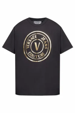 Versace Jeans Couture CZARNY T-shirt z nadrukowanym logo