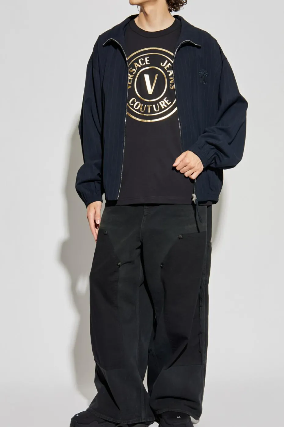 Versace Jeans Couture CZARNY T-shirt z nadrukowanym logo