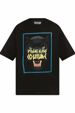 Versace Jeans Couture CZARNY T-shirt z nadrukiem